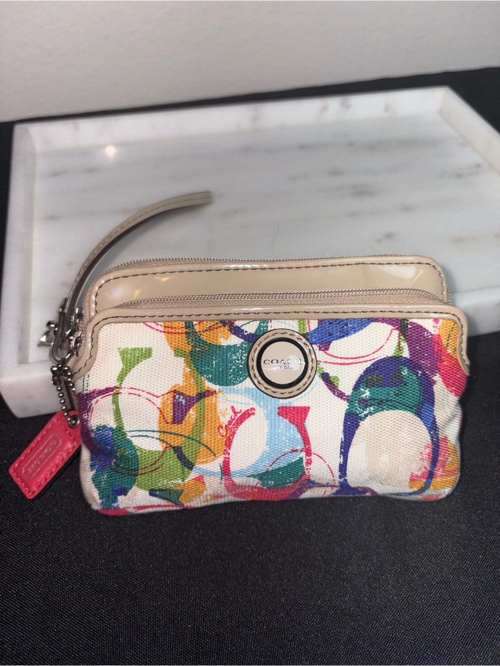Coach Poppy Graffiti Multicolor Signature Canvas Wristlet - Cream Trim